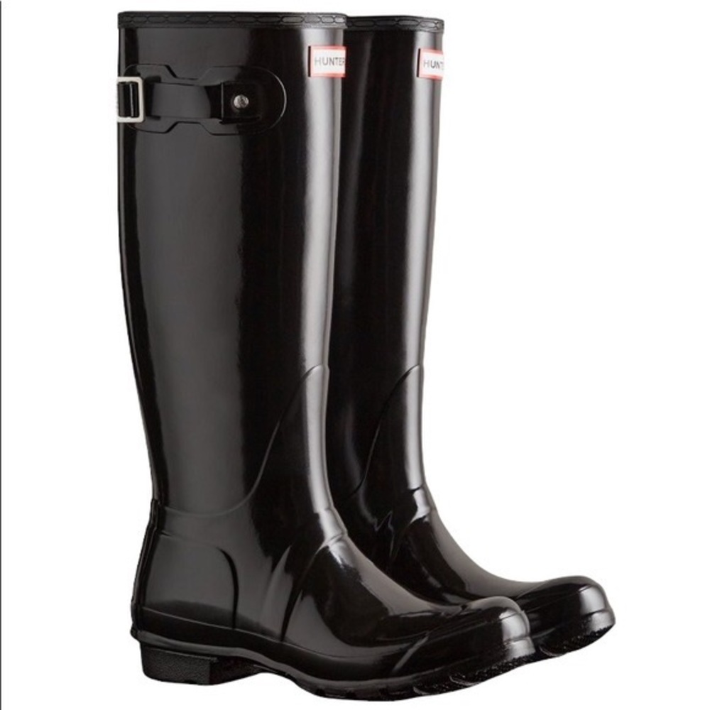 - Hunter Original Huntress Gloss Tall Rain Boots Black Rubber W23990 Sz 5M…